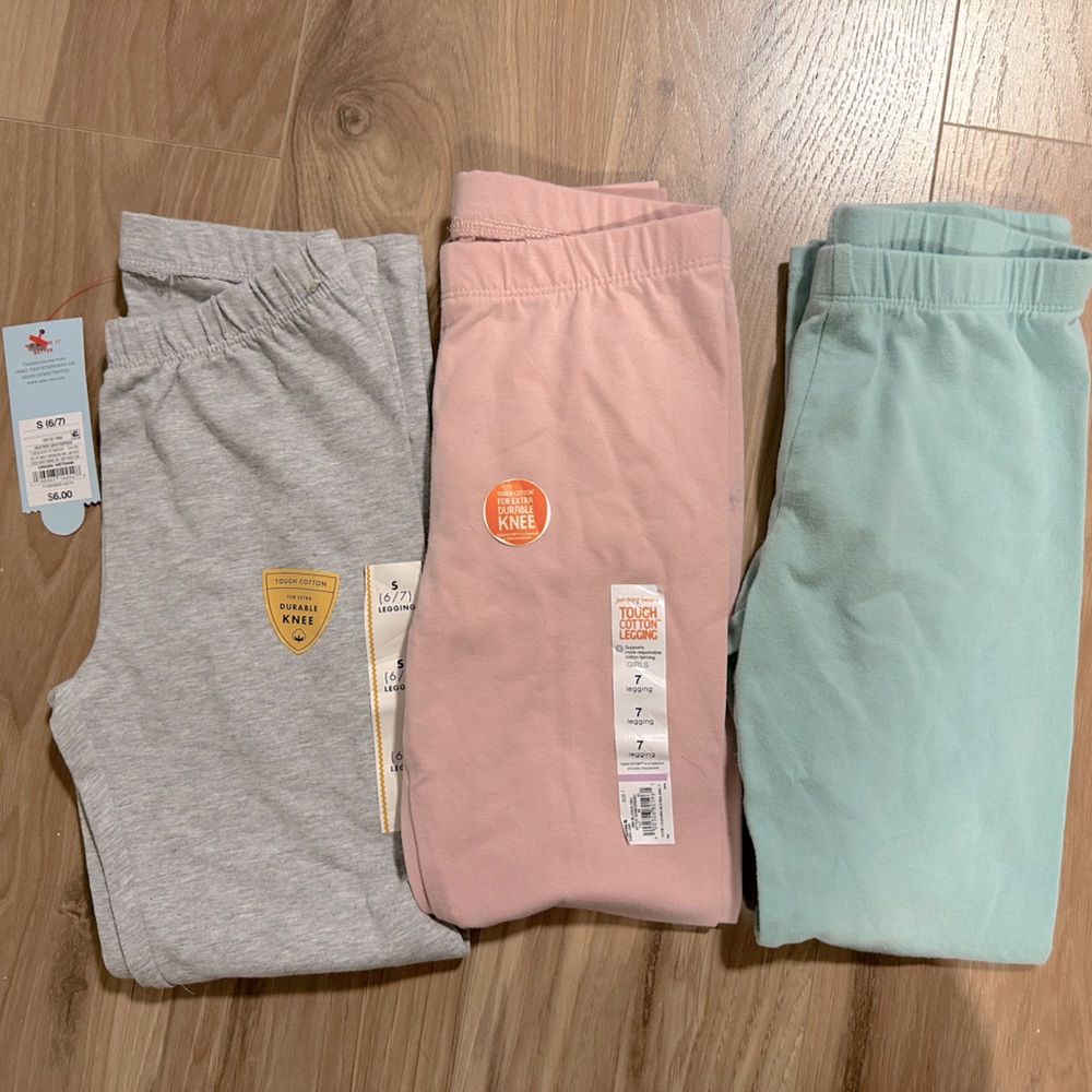 Girls Leggings Size 6/7 - Gray, Pink, and Mint